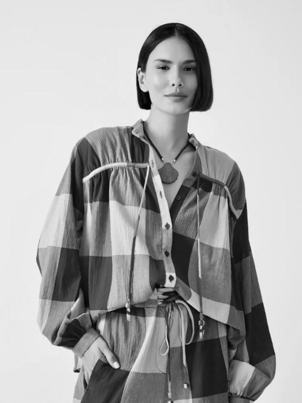 Style & Co. Plaid Lace-Up Top
